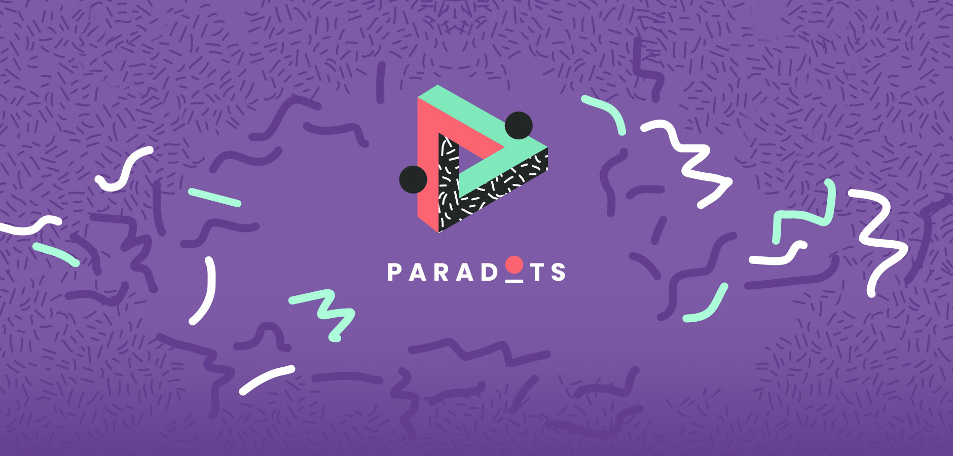 Paradots logo on a purple background with sprinkles and wriggles (Photo)