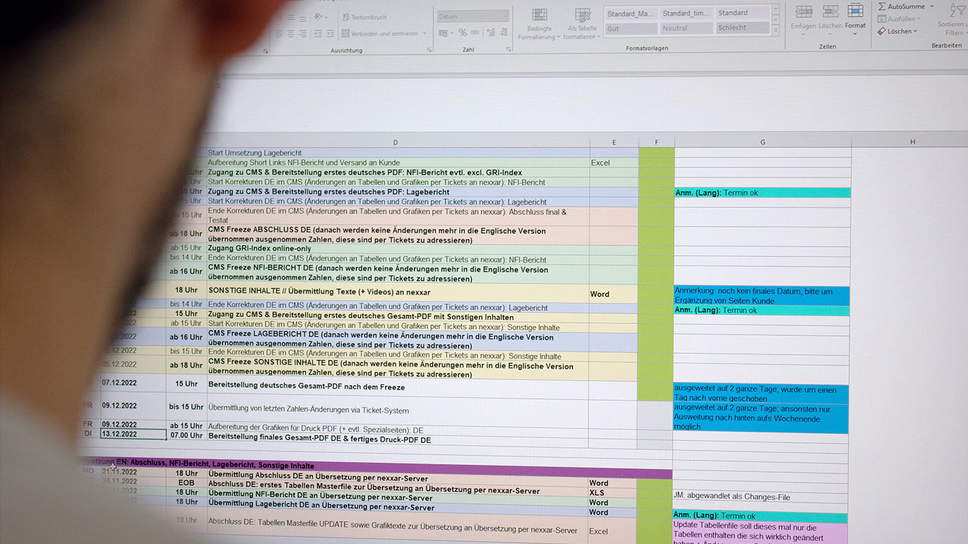 looking over a project manager's shoulder as they check a complex project timeline in excel (Photo)